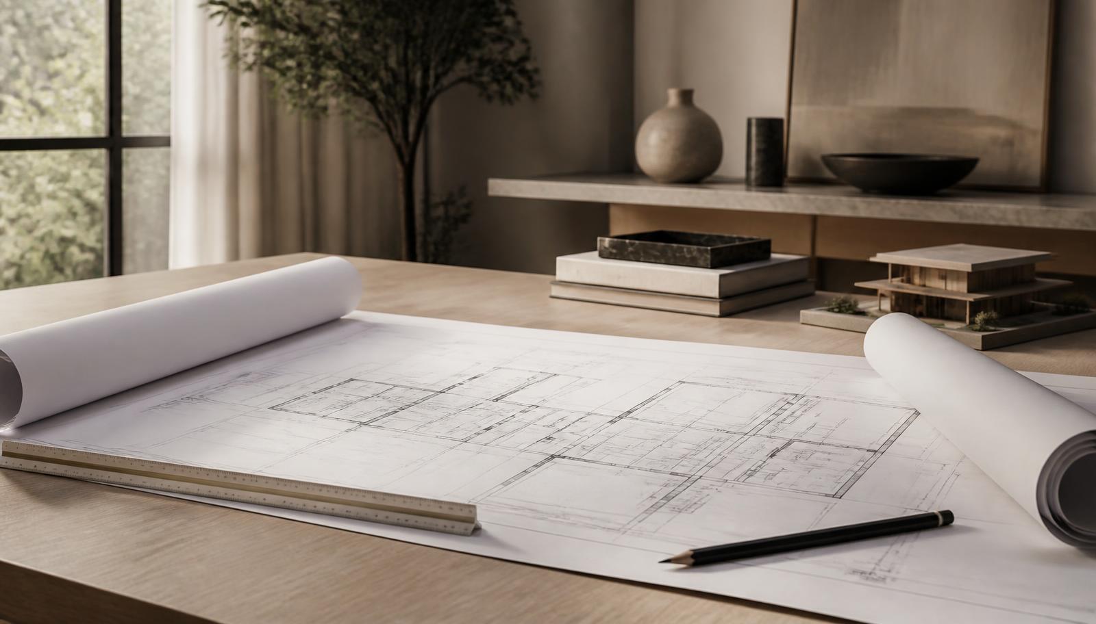 Plans and an architectural model for a Chicagoland new construction home
