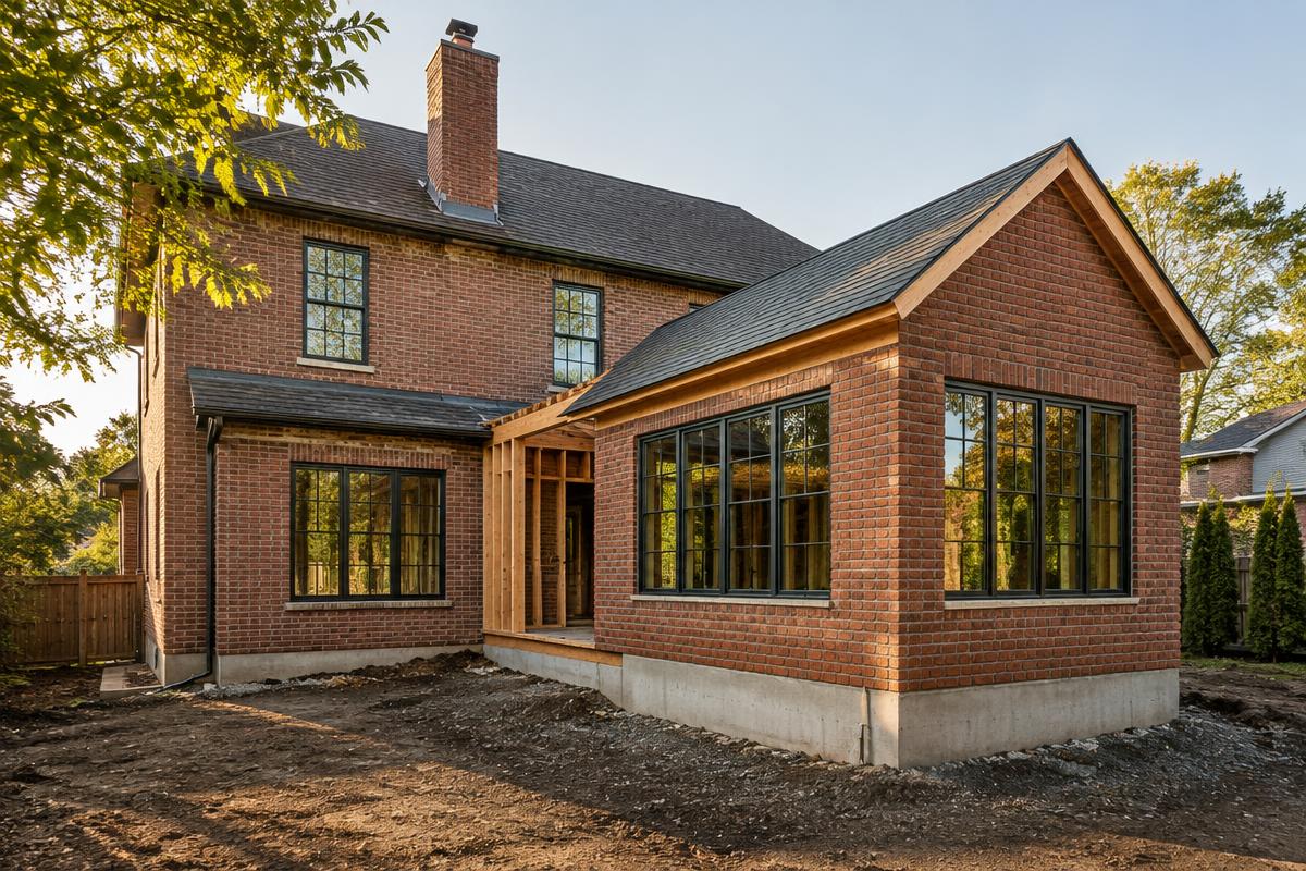 Home addition framed to match the original house